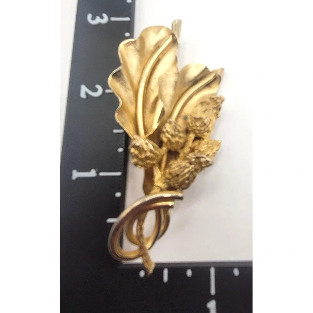 Vintage Gold Tone Brooch Lot Floral & Leaf Berry Design Elegant Textured Metal